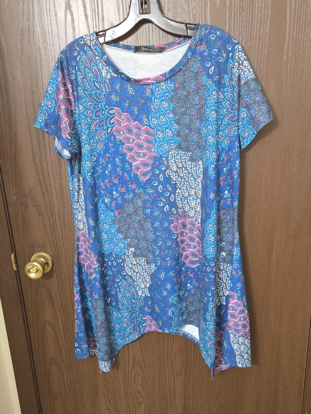 Women's Blue Floral & Paisley Short Sleeve Tunic
